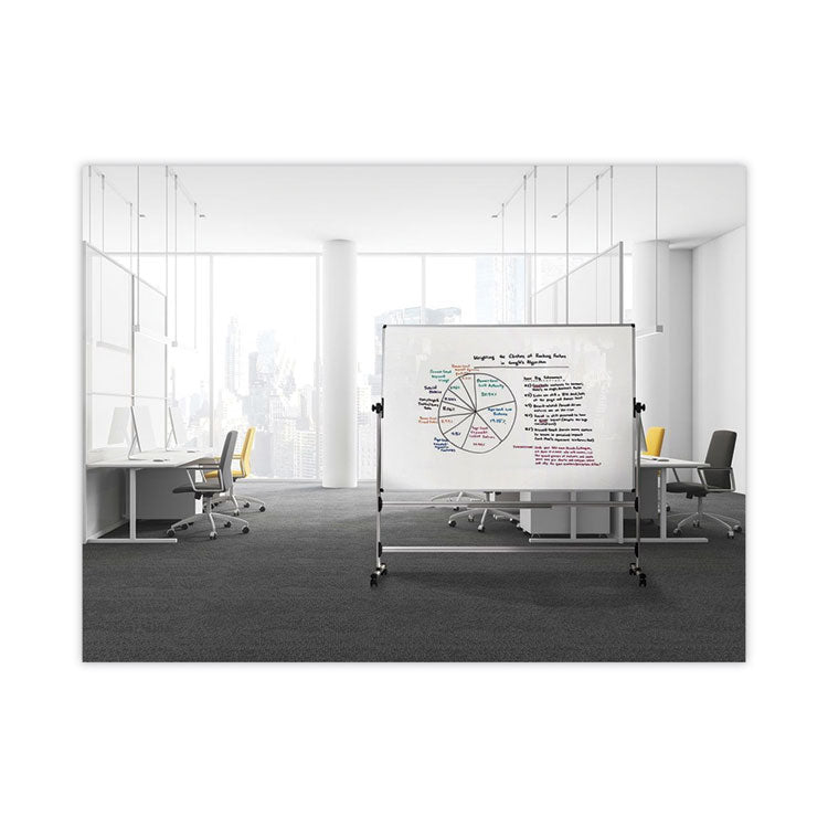 Earth Silver Easy Clean Mobile Revolver Dry Erase Boards, 36" x 48", White Surface, Natural Steel Frame