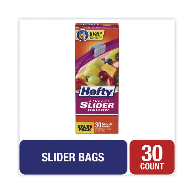 Slider Stand and Fill Food Storage Bags, Gallon, 10.56" x 11", Clear, 30/Box
