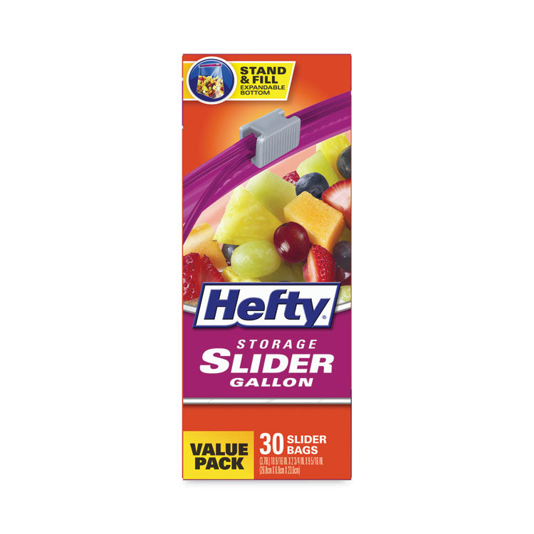 Slider Stand and Fill Food Storage Bags, Gallon, 10.56" x 11", Clear, 30/Box