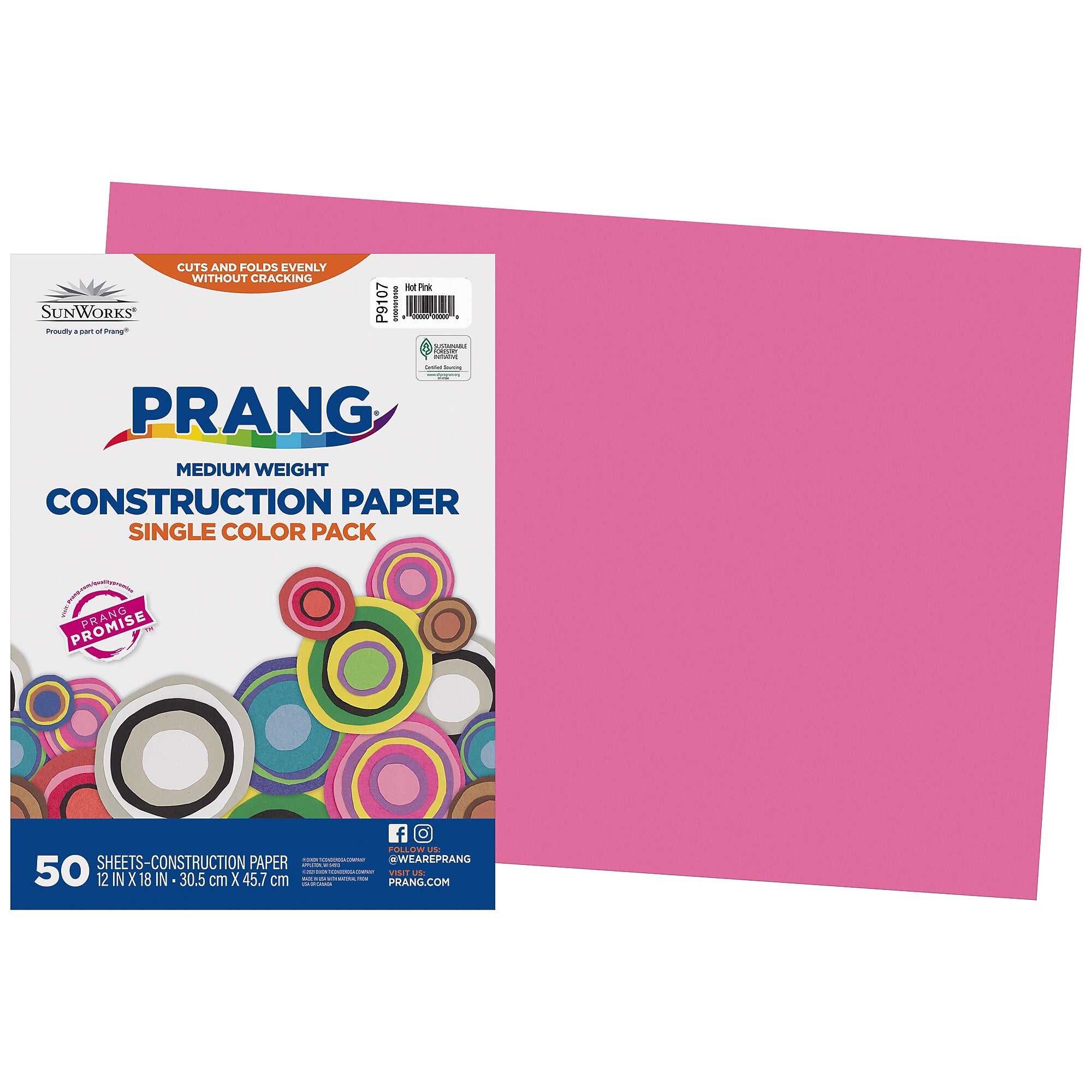 Prang 12" x 18" Construction Paper, Hot Pink, 50 Sheets/Pack (P9107-0001)