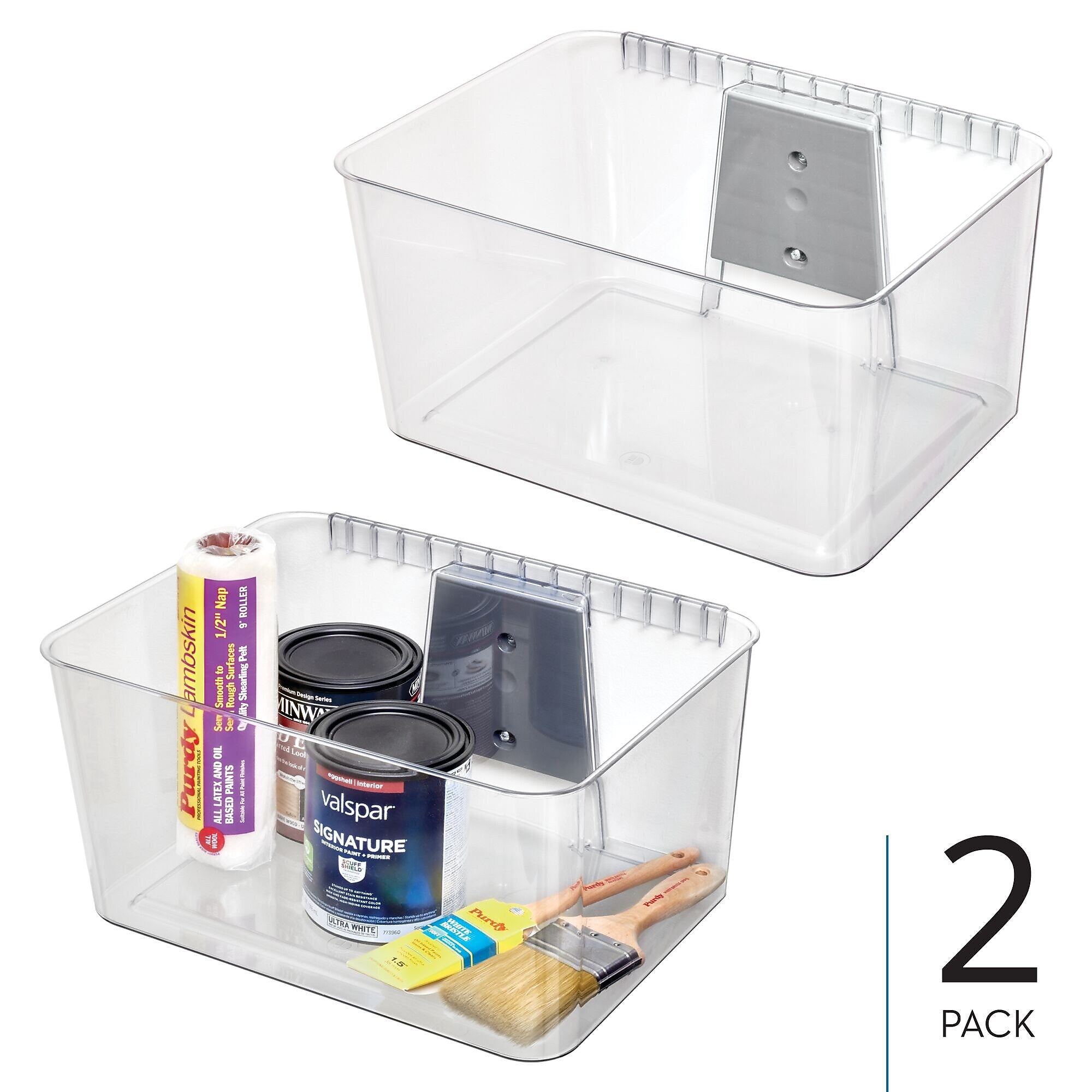iDESIGN Wall Mounted Large Stackable Plastic Storage Bin, 8" x 15"x 12.5", Clear, 2/Pack (29170M2)
