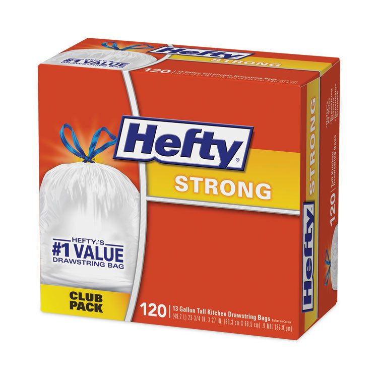 Strong Tall Kitchen Drawstring Bags, 13 gal, 24" x 27.75", White, 120/Box