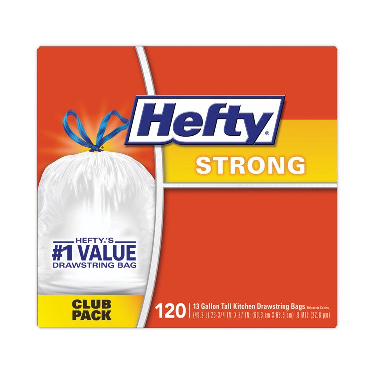 Strong Tall Kitchen Drawstring Bags, 13 gal, 24" x 27.75", White, 120/Box