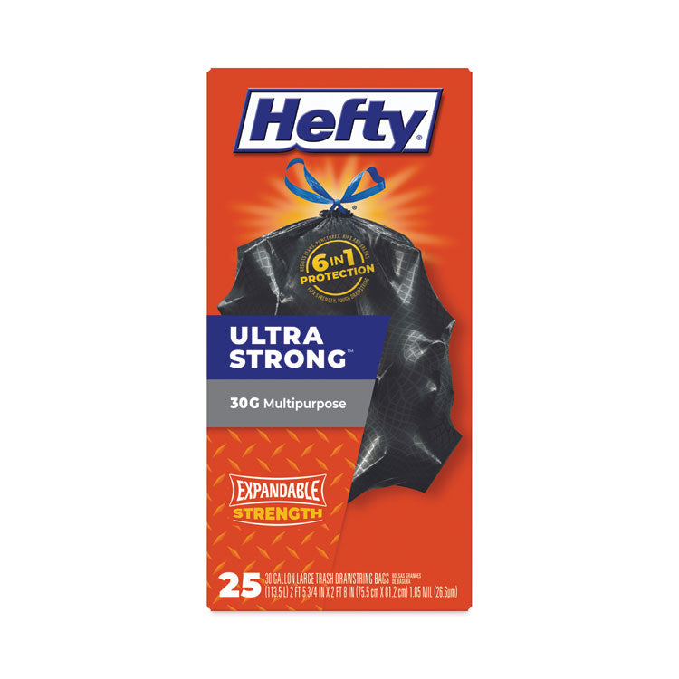 Ultra Flex Waste Bags, Drawstring, 30 gal, 1.05 mil, 6" x 2.1", Black, 150/Carton