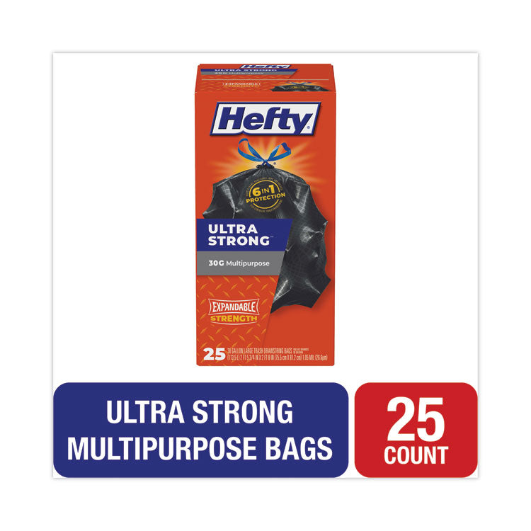 Ultra Flex Waste Bags, Drawstring, 30 gal, 1.05 mil, 6" x 2.1", Black, 150/Carton