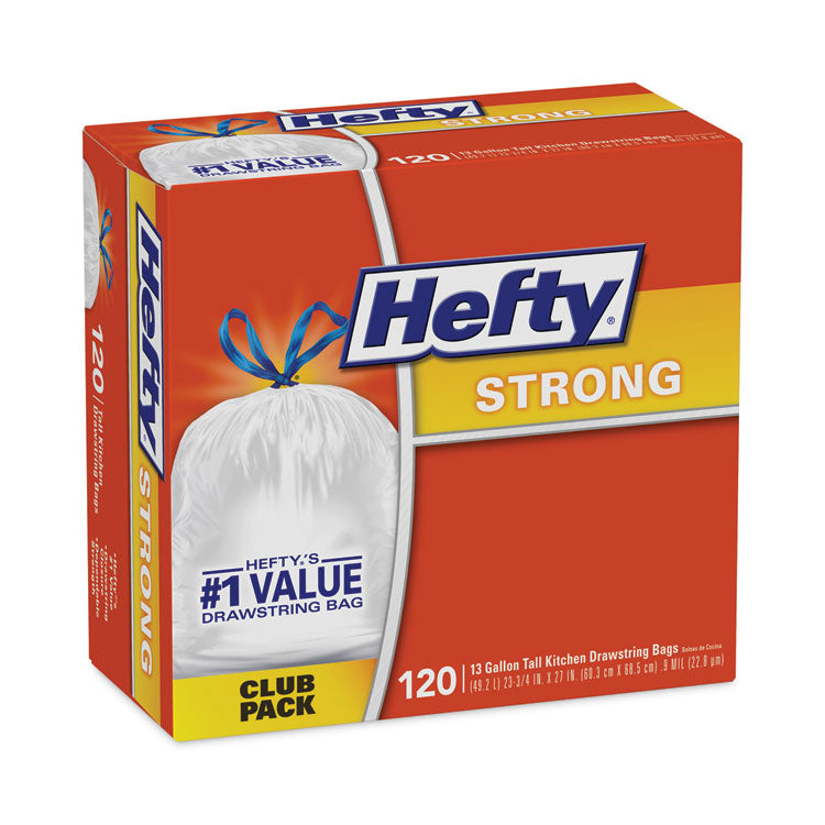 Strong Tall Kitchen Drawstring Bags, 13 gal, 24" x 27.75", White, 120/Box