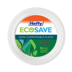 ECOSAVE Tableware, Plate, Sugarcane, 10.13" dia, White, 16/Pack, 12 Packs/Carton