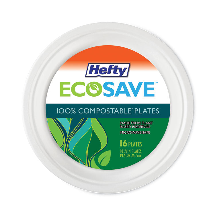 ECOSAVE Tableware, Plate, Sugarcane, 10.13" dia, White, 16/Pack, 12 Packs/Carton