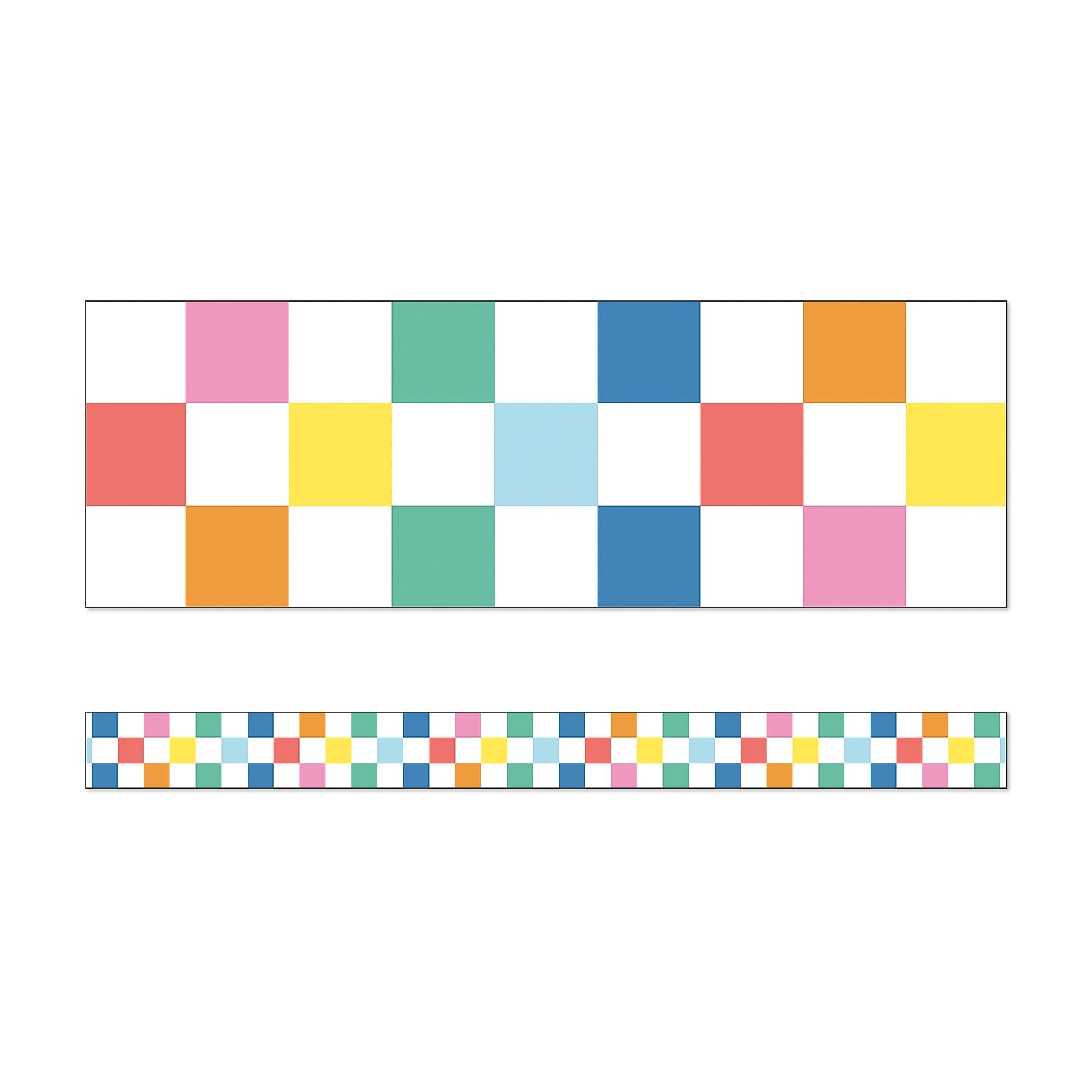 Carson-Dellosa We Stick Together Straight Bulletin Board Borders, 3" x 3', Checkered Rainbow, 6/Bundle (CD-108521-6)