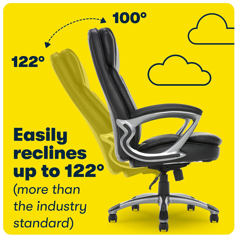 Serta Fairbanks Ergonomic Bonded Leather Executive Big & Tall Chair, 350 lb. Capacity, Black (43675OSS)