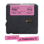 Brother P-touch Btag Label Tape, 1/2" x 13.1’ (12mm x 4m), Black on Pink (BTAGP31)