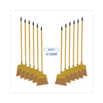Corn Fiber Angled-Head Lobby Brooms, 55" Handle, Yellow, 12/carton