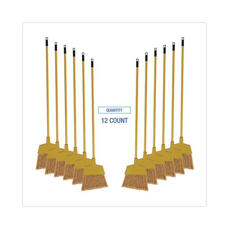 Corn Fiber Angled-Head Lobby Brooms, 55" Handle, Yellow, 12/carton