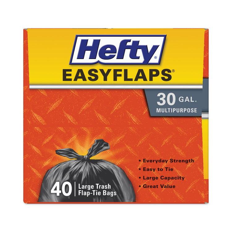 Easy Flaps Trash Bags, Tie-Flap, 30 gal, 0.85 mil, 30" x 33", Black, 40 Bags/Box, 6 Boxes/Carton