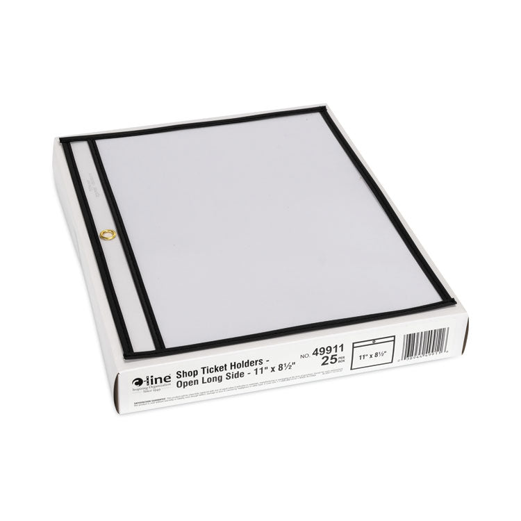 Stitched Shop Ticket Holders, Super Heavy-Duty, Top Load 11 x 8.5 Insert, Clear Front, Black Border, 25/Box
