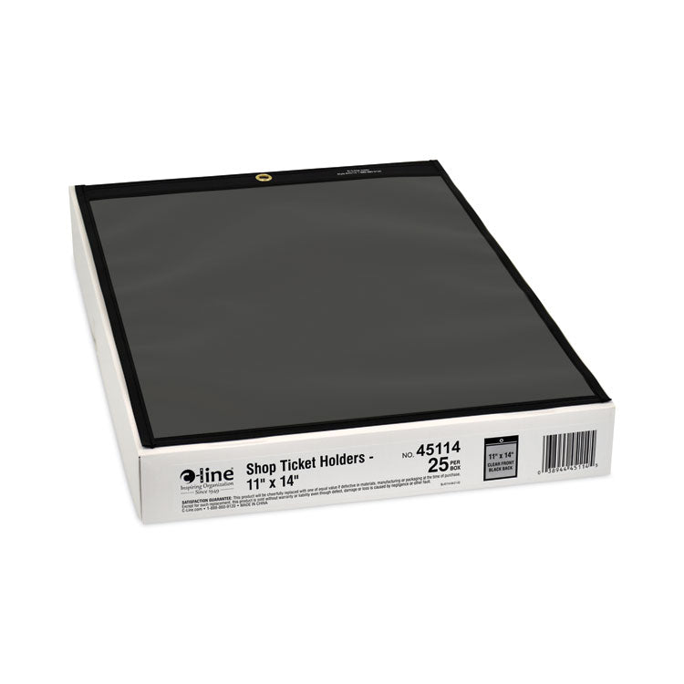 Stitched Shop Ticket Holders, Super Heavy-Duty, 11 x 14 Insert, Clear Front, Black Pressboard Back, Black Border, 25/Box
