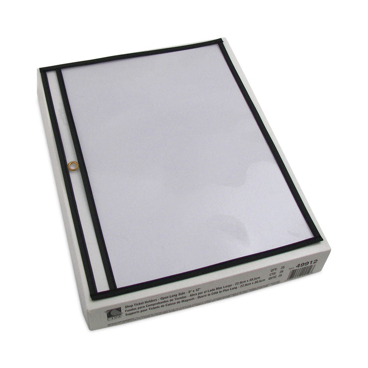 Stitched Shop Ticket Holders, Super Heavy-Duty, Top Load 12 x 9 Insert, Clear Front, Black Border, 25/Box