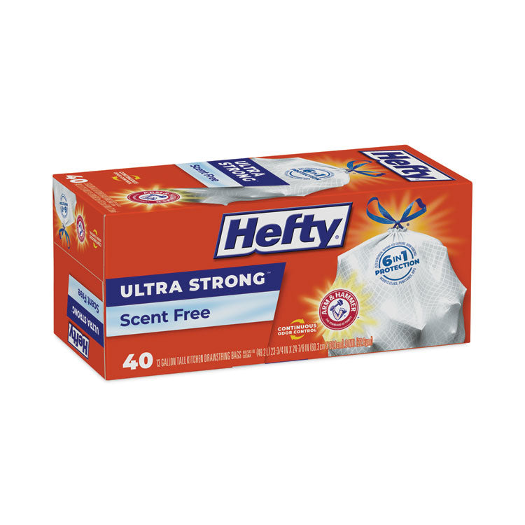 Extra Heavy-Duty Ultra Strong Tall Kitchen Trash Bags, Drawstring, 13 gal, 23.75" x 24.88", White, 40 Bags/Box, 6 Boxes/CT