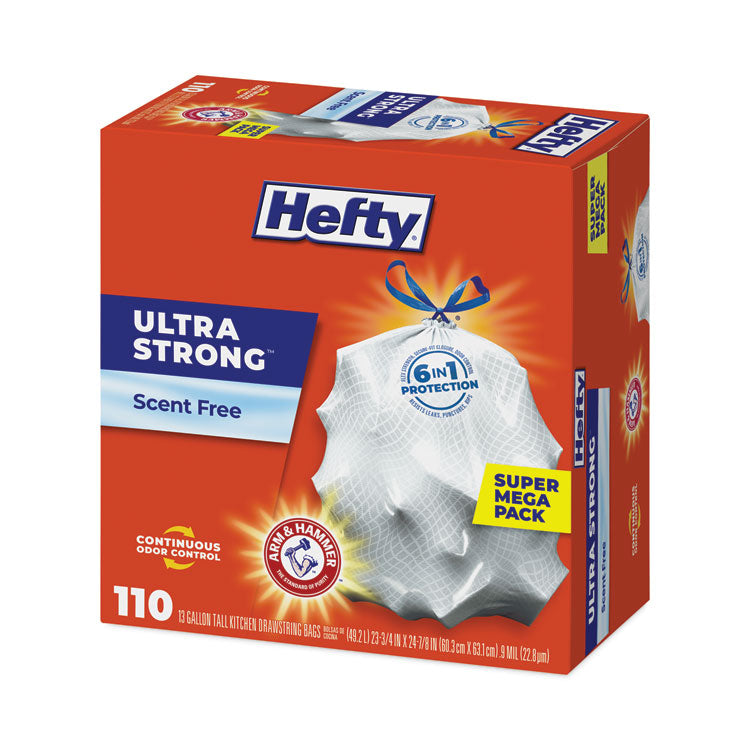 Ultra Strong Tall Kitchen Trash Bags, Drawstring, 13 gal, 23.75" x 24.88", White, 110 Bags/Box, 3 Boxes/Carton