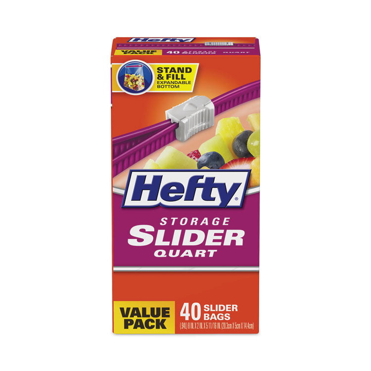 Slider Stand and Fill Food Storage Bags, Quart, 8" x 7", Clear, 40 Bags/Box, 9 Boxes/Carton