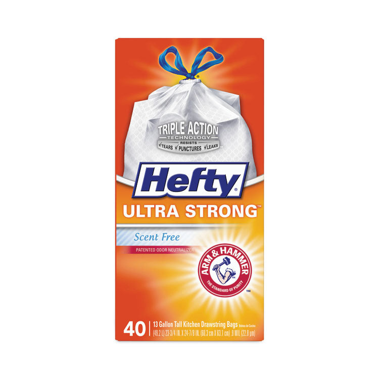 Extra Heavy-Duty Ultra Strong Tall Kitchen Trash Bags, Drawstring, 13 gal, 23.75" x 24.88", White, 40/Box