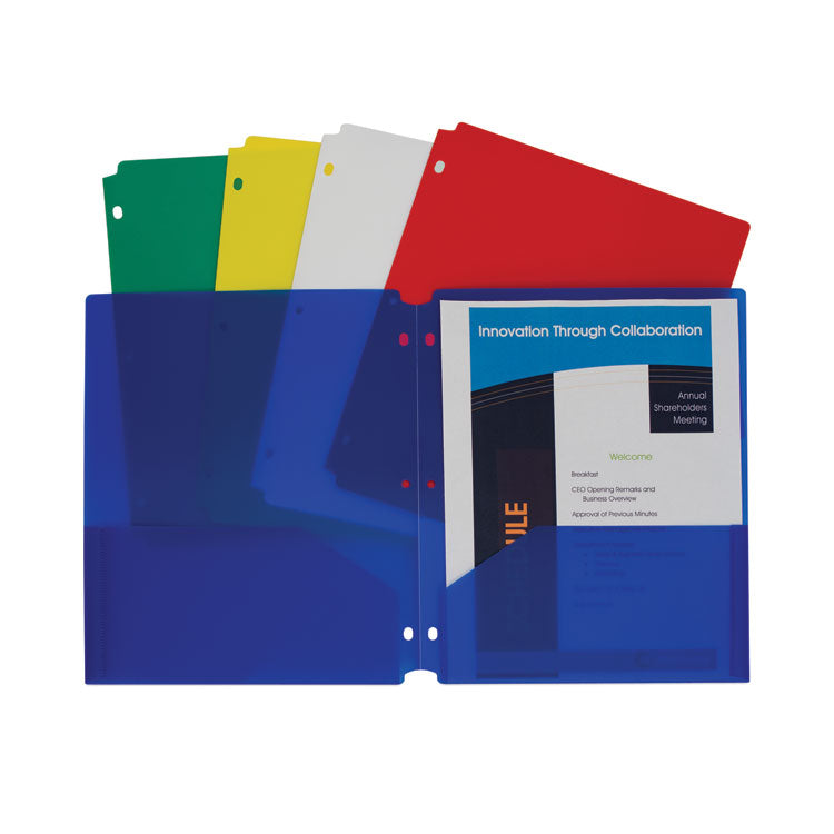 Two-Pocket Heavyweight Poly Portfolio Folder, 3-Hole Punch, 11 X 8.5, Assorted, 10/pack