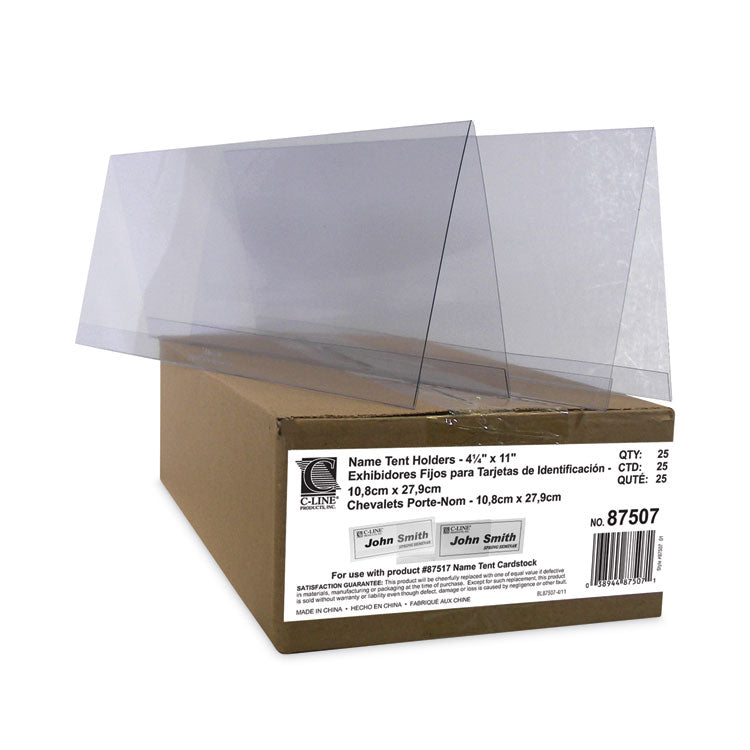 Tent Card Holders, 4.25 x 11.7, Rigid Heavyweight Clear Plastic, 25/Box