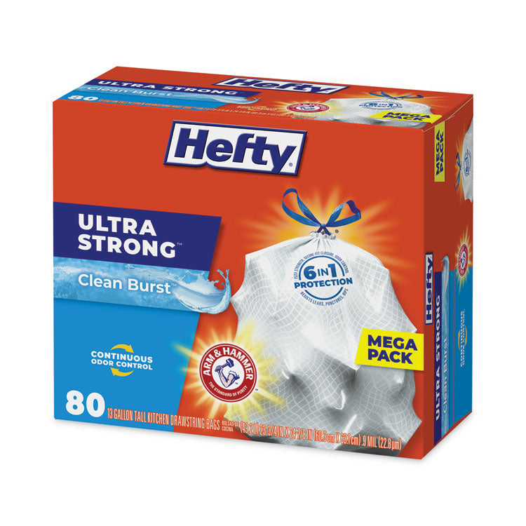 Ultra Strong Scented Tall Kitchen Bags, Drawstring, 13 gal, Clean Burst, 24.75" x 24.88", White, 80 Bags/Box, 3 Boxes/Carton