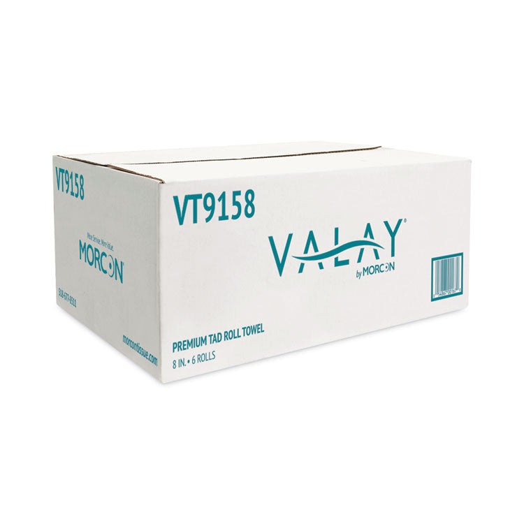 Valay Universal TAD Roll Towels, 1-Ply, 8 x 600 ft, White, 6 Rolls/Carton