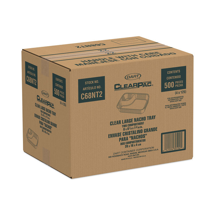 ClearPac Large Nacho Tray, 2 Compartments, 3.3 oz, 6.2 x 6.2 x 1.6, Clear, Plastic, 500/Carton