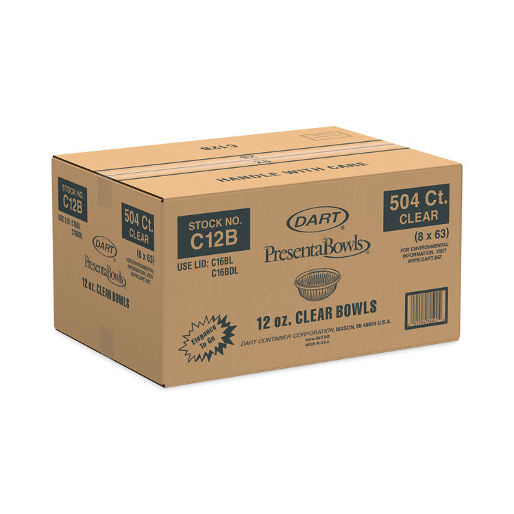 PresentaBowls Clear Bowls, 12 oz, Plastic, 63/Bag, 504/Carton
