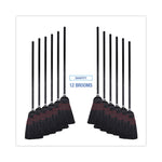 Flagged Tip Poly Bristle Janitor Brooms, 10 X 58.5, Wood Handle, Natural/black, 12/carton