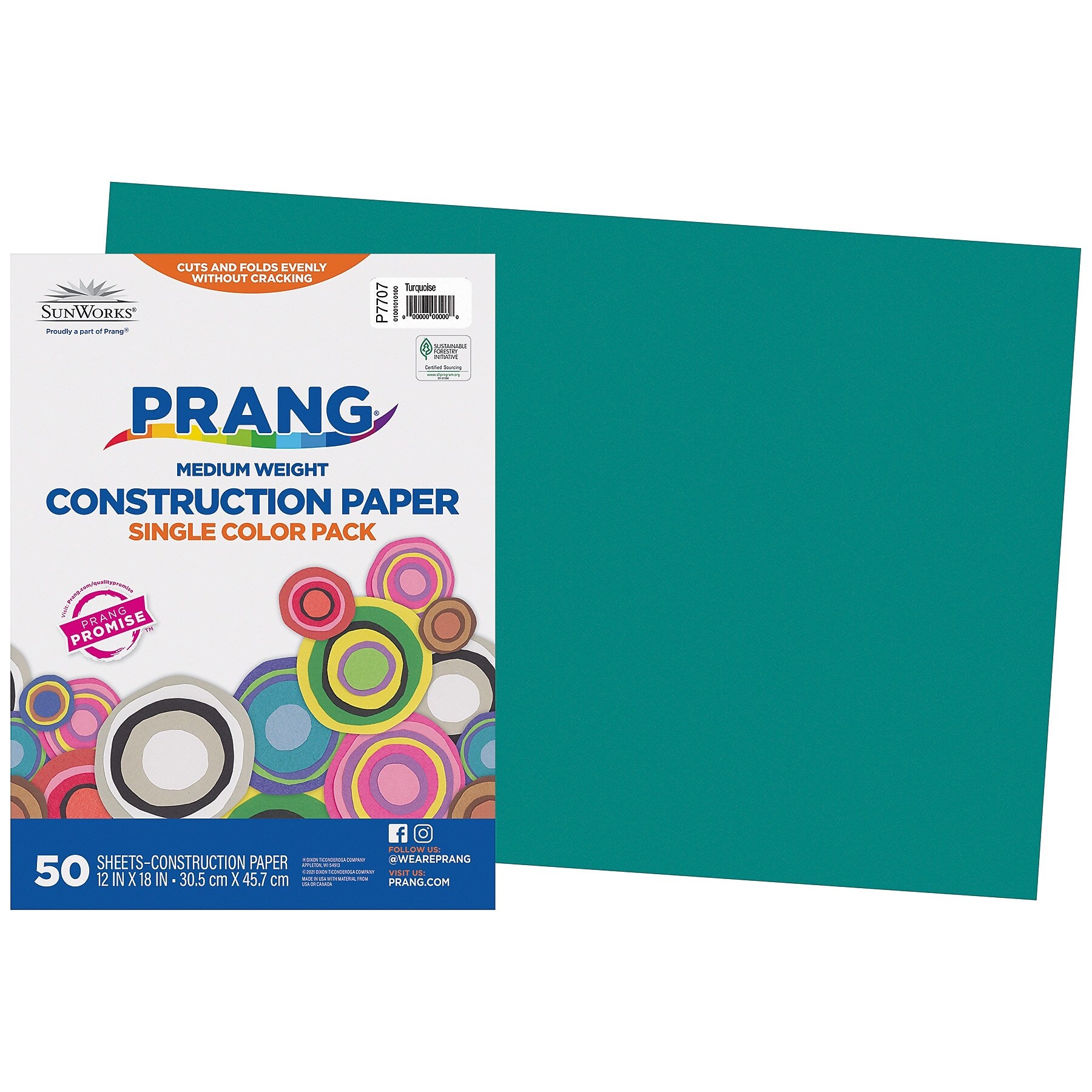 Prang 12" x 18" Construction Paper, Turquoise, 50 Sheets/Pack, 5 Packs/Bundle (PAC7707-5)