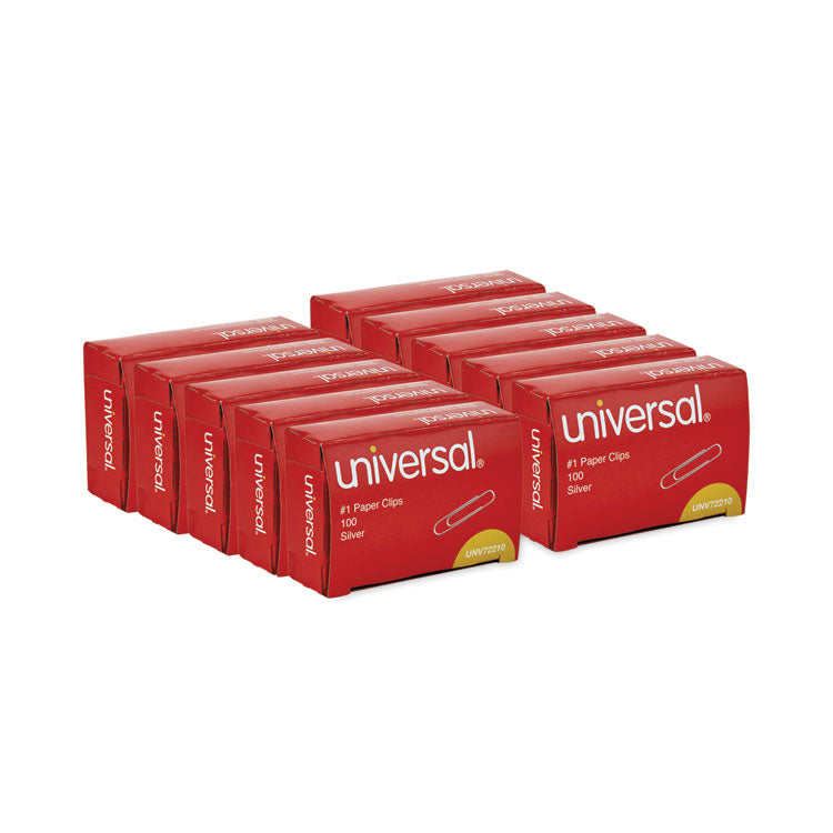 Paper Clips, #1, Smooth, Silver, 100 Clips/Box, 10 Boxes/Pack