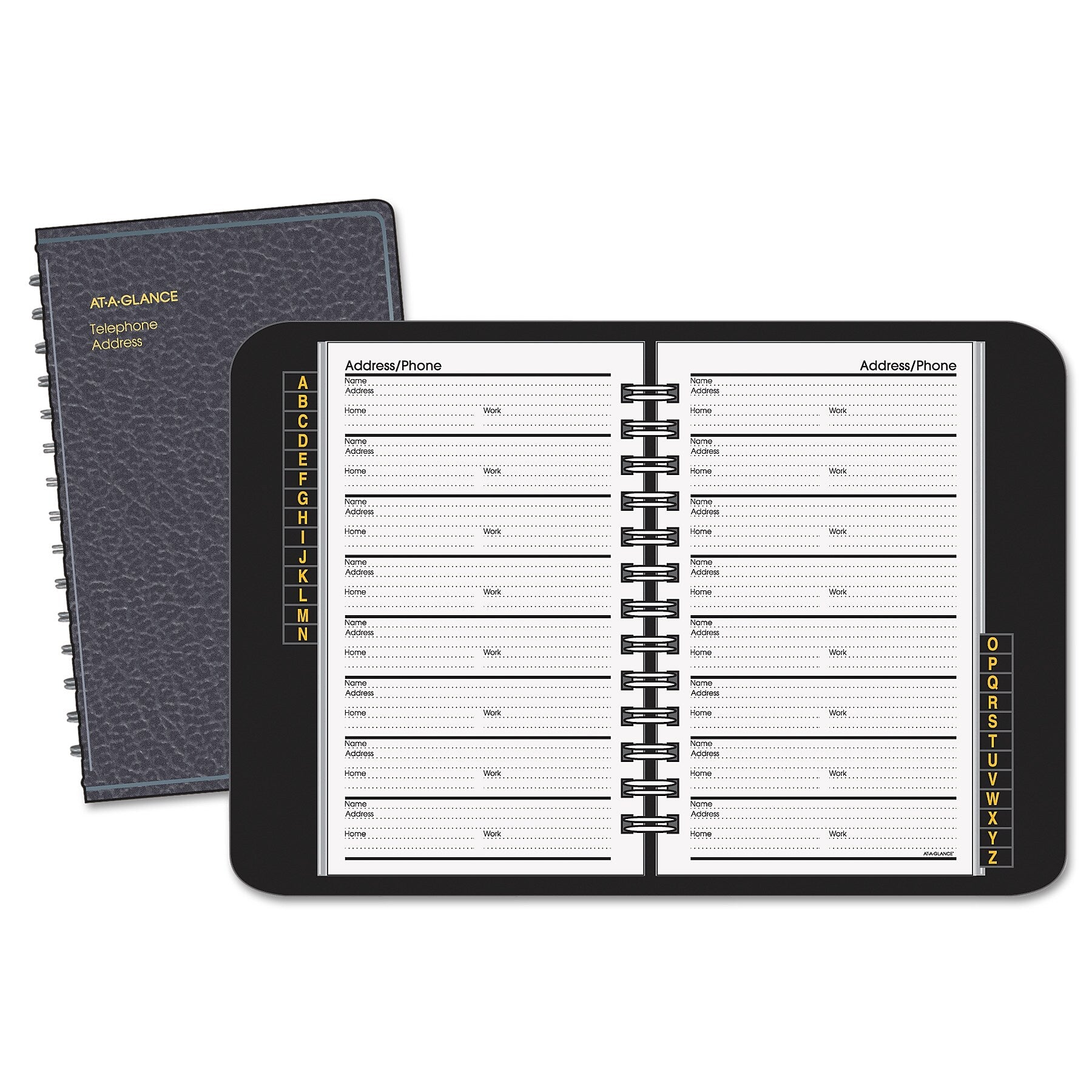 AT-A-GLANCE 4-7/8 x 8  Telephone/Address Book, 4-7/8 x 8, Black