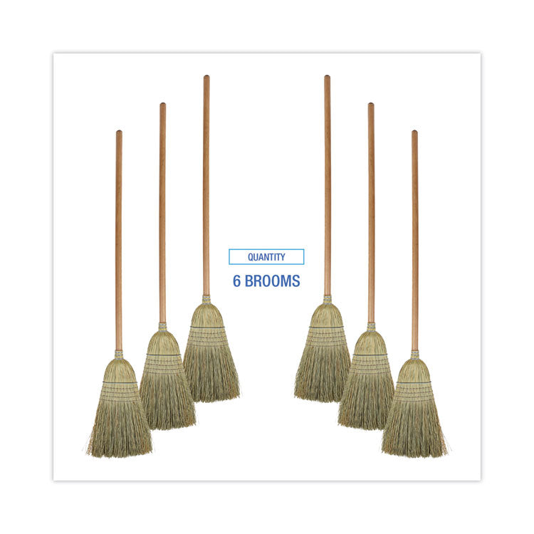 100% Corn Brooms, 60" Overall Length, Natural, 6/Carton