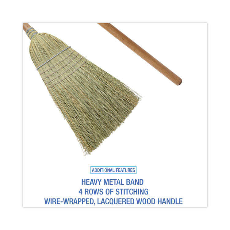 100% Corn Brooms, 60" Overall Length, Natural, 6/Carton