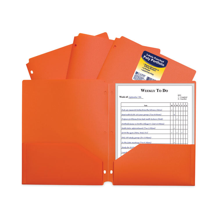 Two-Pocket Heavyweight Poly Portfolio Folder, 3-Hole Punch, 11 x 8.5, Orange, 25/Box