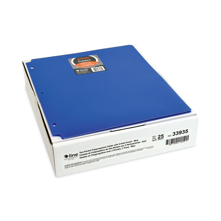 Two-Pocket Heavyweight Poly Portfolio Folder, 3-Hole Punch, 11 x 8.5, Blue, 25/Box
