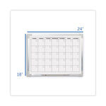 Framed Calendar Dry Erase Board, Monthly Planning/Scheduling, 24" x 18", White Surface, Satin Aluminum Frame
