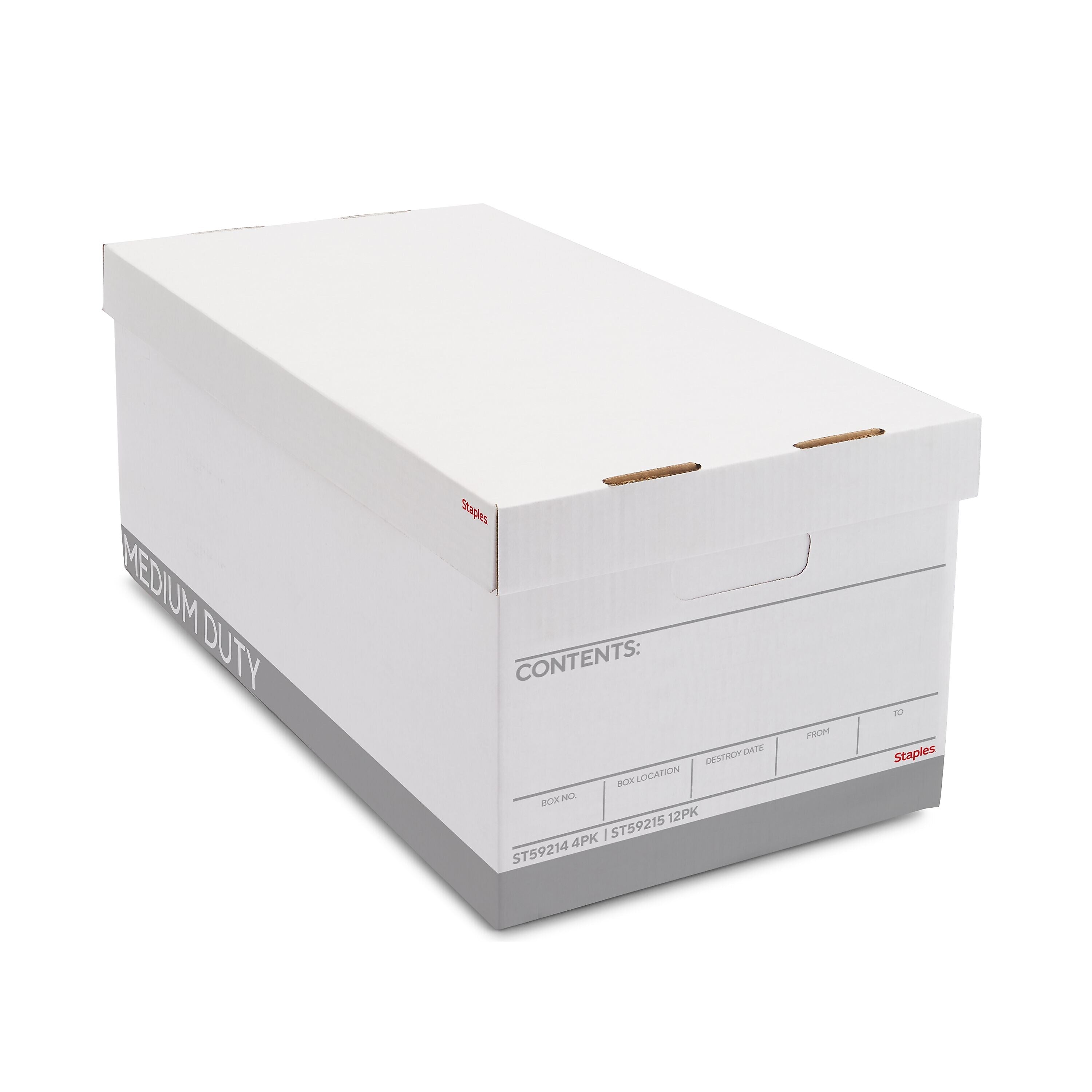 Staples Medium Duty 50% Recycled Corrugated File Box Lift Off Lid, Letter Size, White/Gray, 4/Carton (2489603/2489602)
