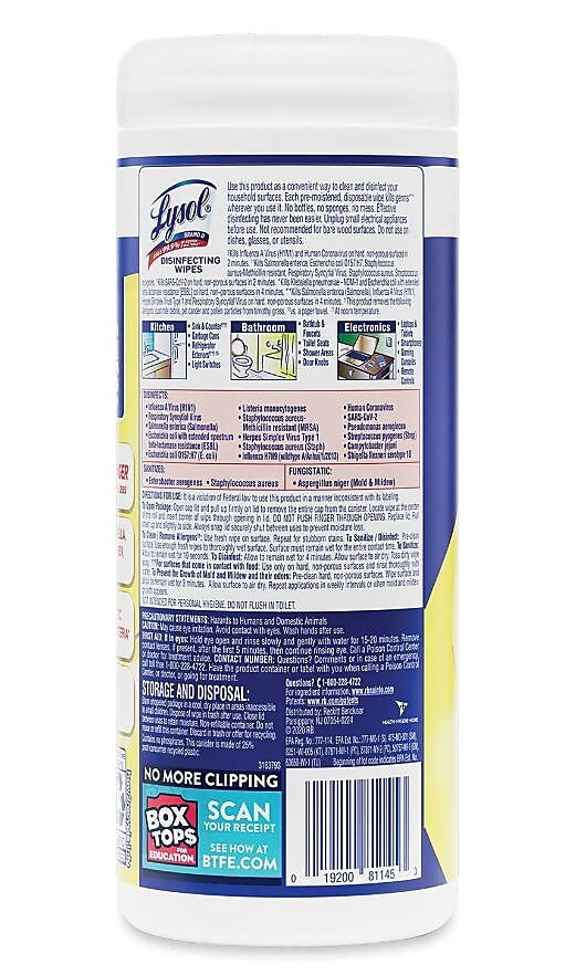 Lysol Disinfecting Wipes, Lemon and Lime Blossom Scent, 35 Wipes/Container, 12/Carton (RAC81145CT)