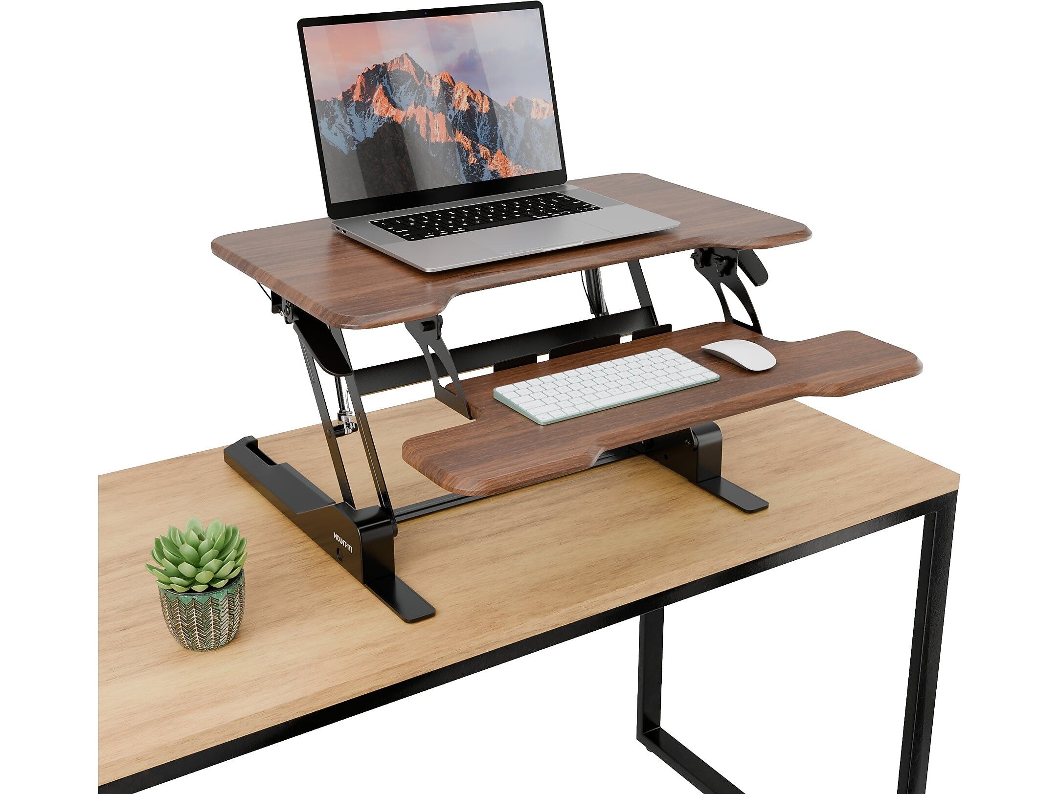 Mount-It! 30"W Manual Rectangular Adjustable Standing Desk Converter, Dark Walnut Woodgrain (MI-15006S)