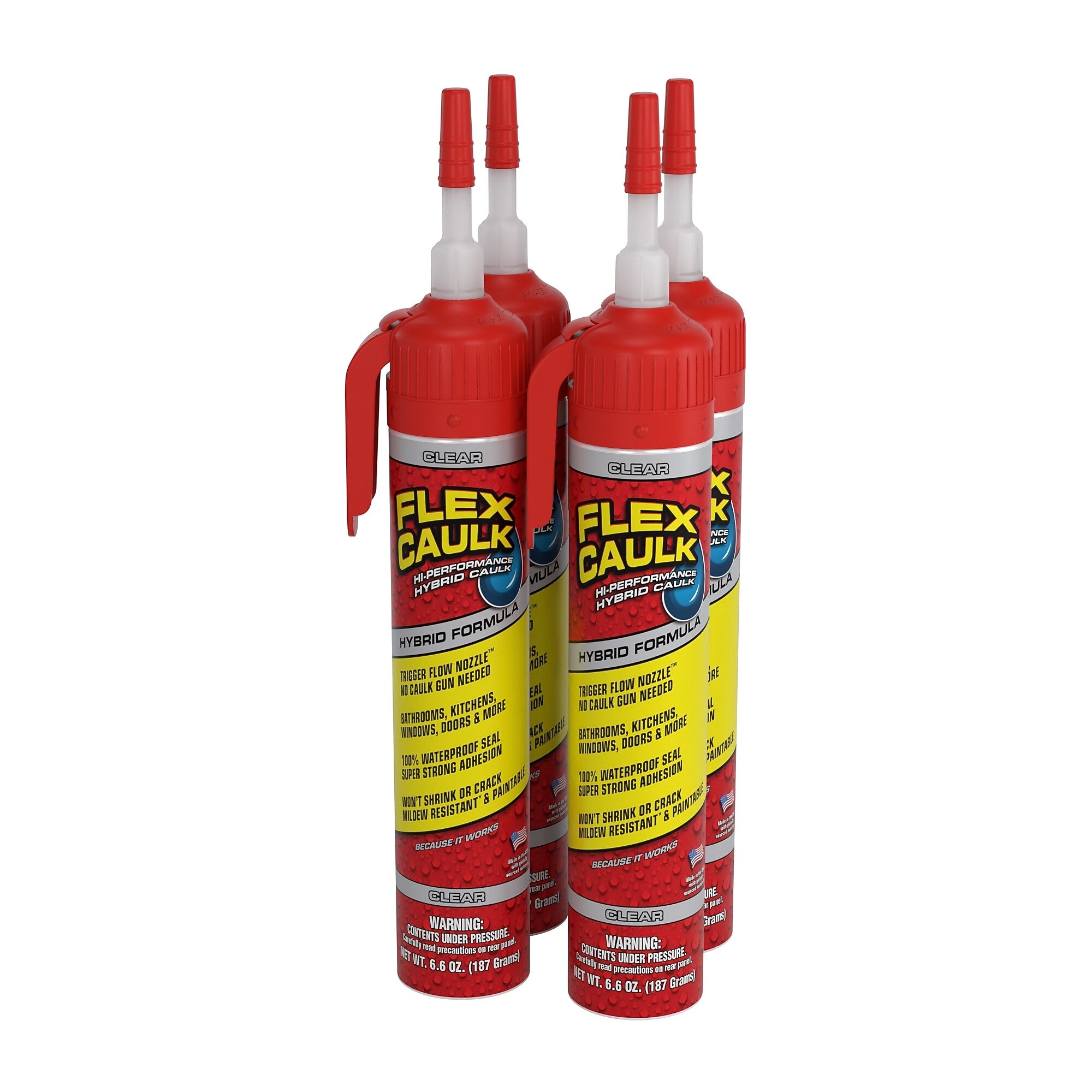 Flex Caulk High Performance Hybrid Caulk, Clear, 6.6 oz., 4/Pack (CFSCLRR675-CS)