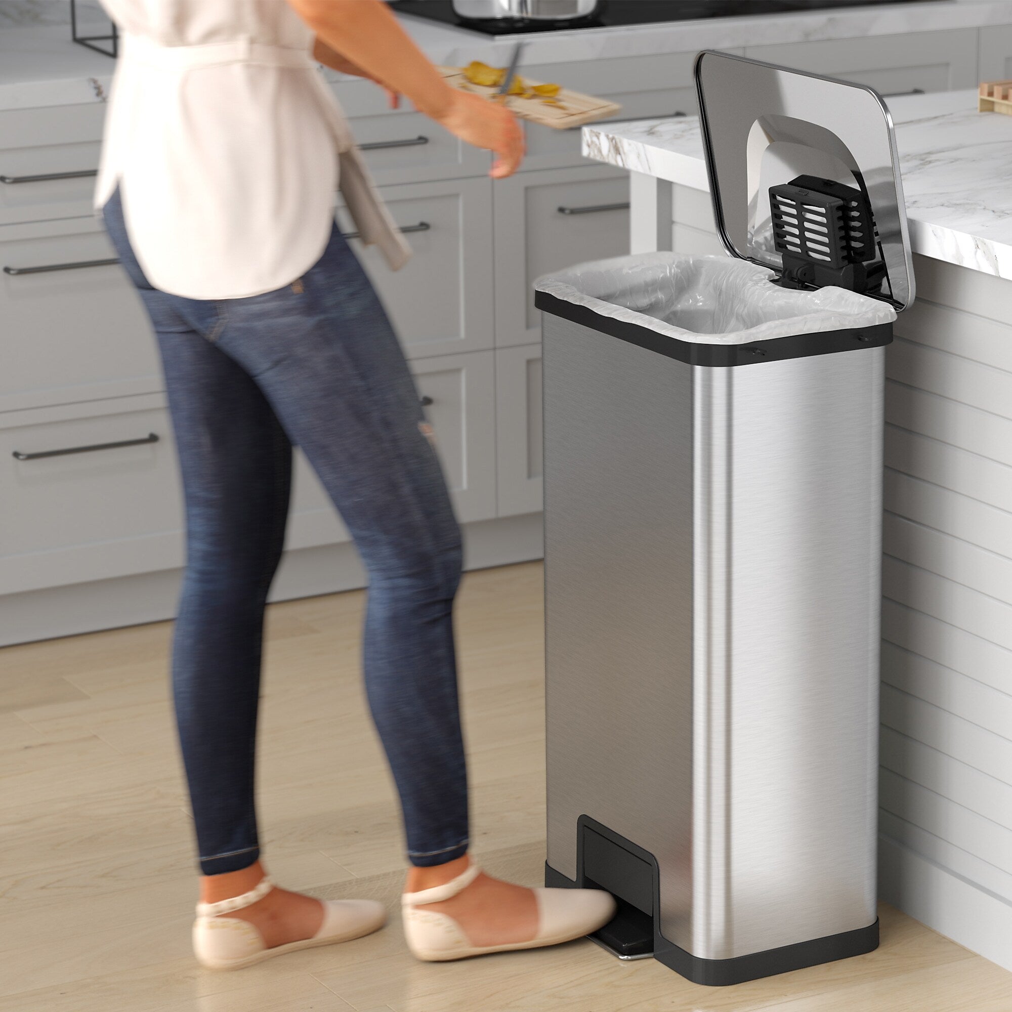 iTouchless Stainless Steel Step Trash Can, Silver, 18 gal. (PC18SN)