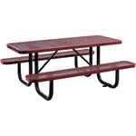 Global Industrial 6' Rectangular Outdoor Steel Picnic Table, Expanded Metal, Red (277152RD)