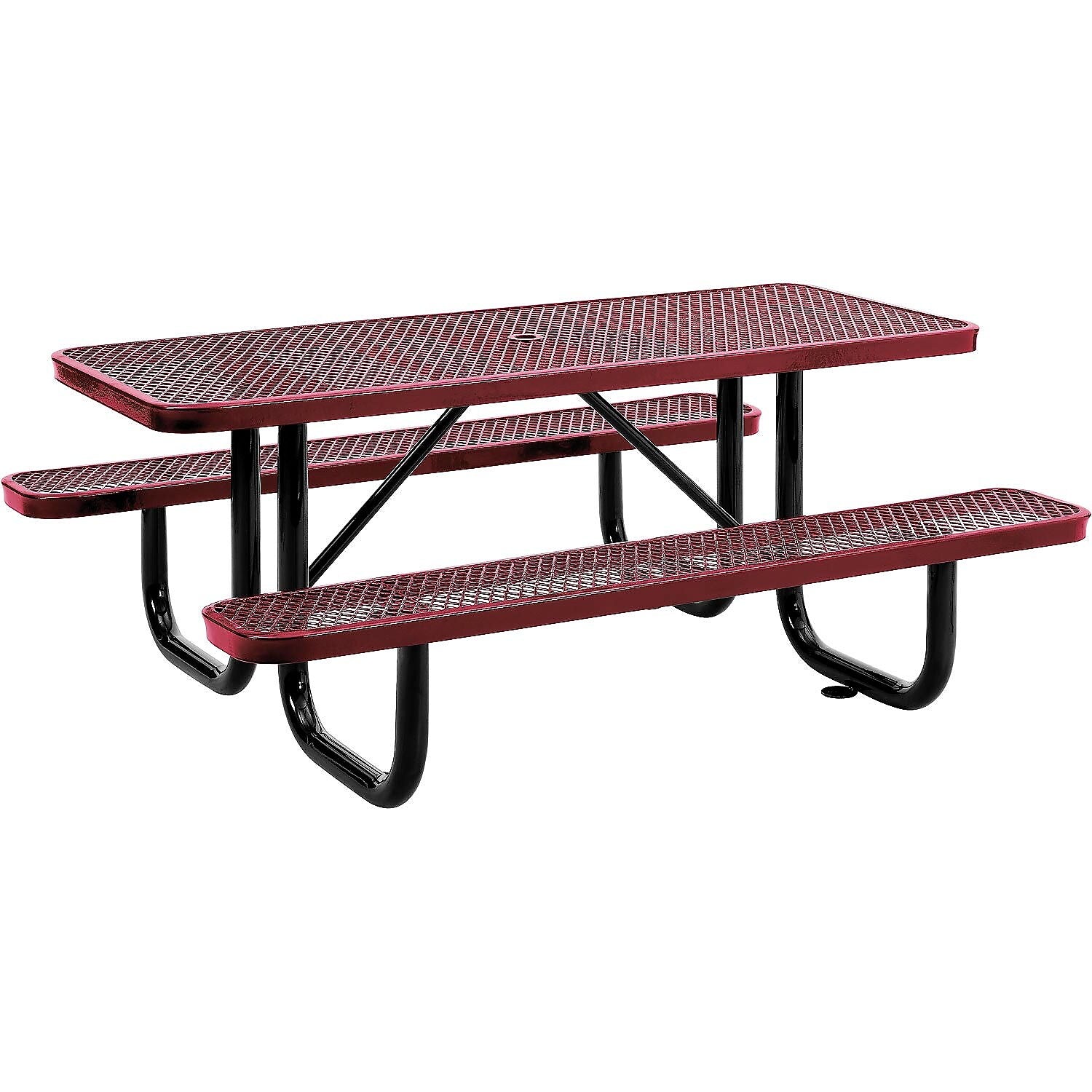 Global Industrial 6' Rectangular Outdoor Steel Picnic Table, Expanded Metal, Red (277152RD)