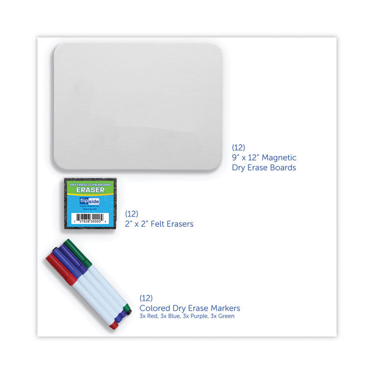 Magnetic Dry Erase Board Set, 12" x 9", White Surface, 12/Pack