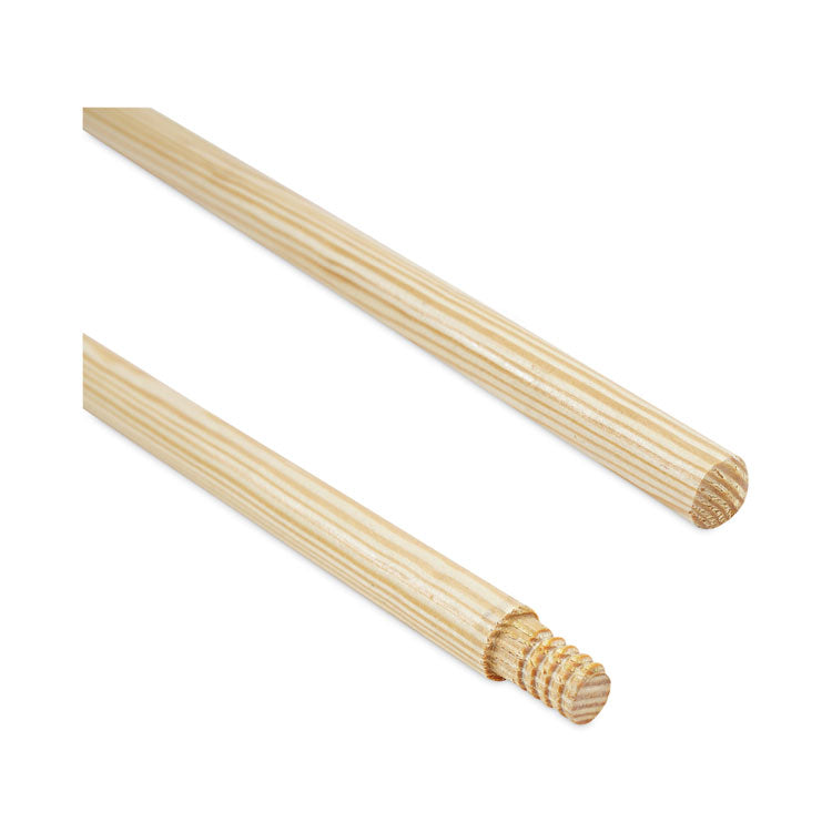 Threaded End Broom Handle, Lacquered Wood, 0.94" dia x 60", Natural