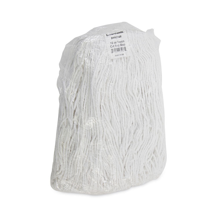 Premium Cut-End Wet Mop Heads, Rayon, 16oz, White, 12/carton